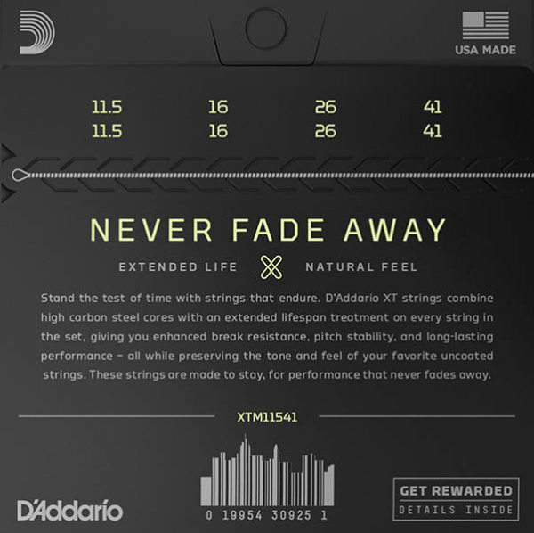 XTM11541 XT Комплект струн для мандолины, фосф.бронза, 11,5-41, с покрытием, D'Addario
