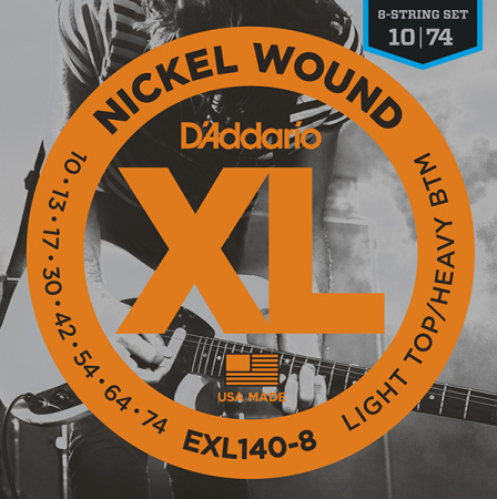 EXL140-8 Nickel Wound Комплект струн для 8-струнной электрогитары, Light Top/Heavy Bottom, 10-74
